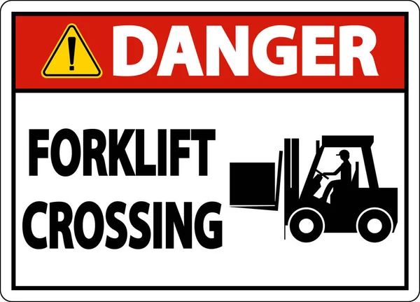 Danger Forklift Crossing Signe Sur Fond Blanc — Image vectorielle