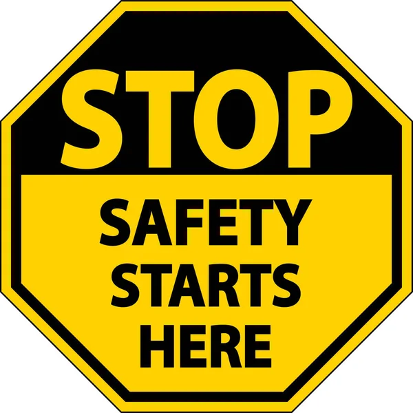 Stop Safety Starts Here Signs White Background — Stock Vector