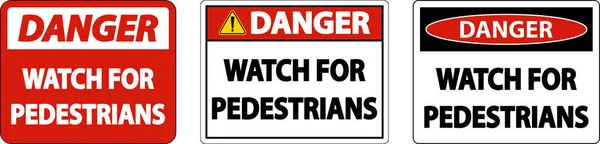 Relógio Perigo Para Pedestres Sinal Etiqueta Fundo Branco —  Vetores de Stock