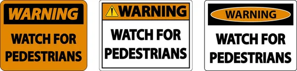 Relógio Advertência Para Pedestres Sinal Etiqueta Fundo Branco —  Vetores de Stock
