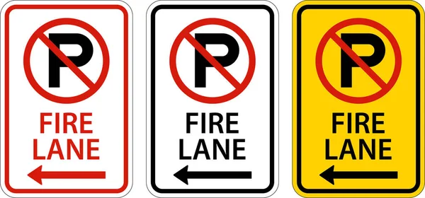 Parking Fire Lane Linksabbiegespur Zeichen Auf Weißem Hintergrund — Stockvektor
