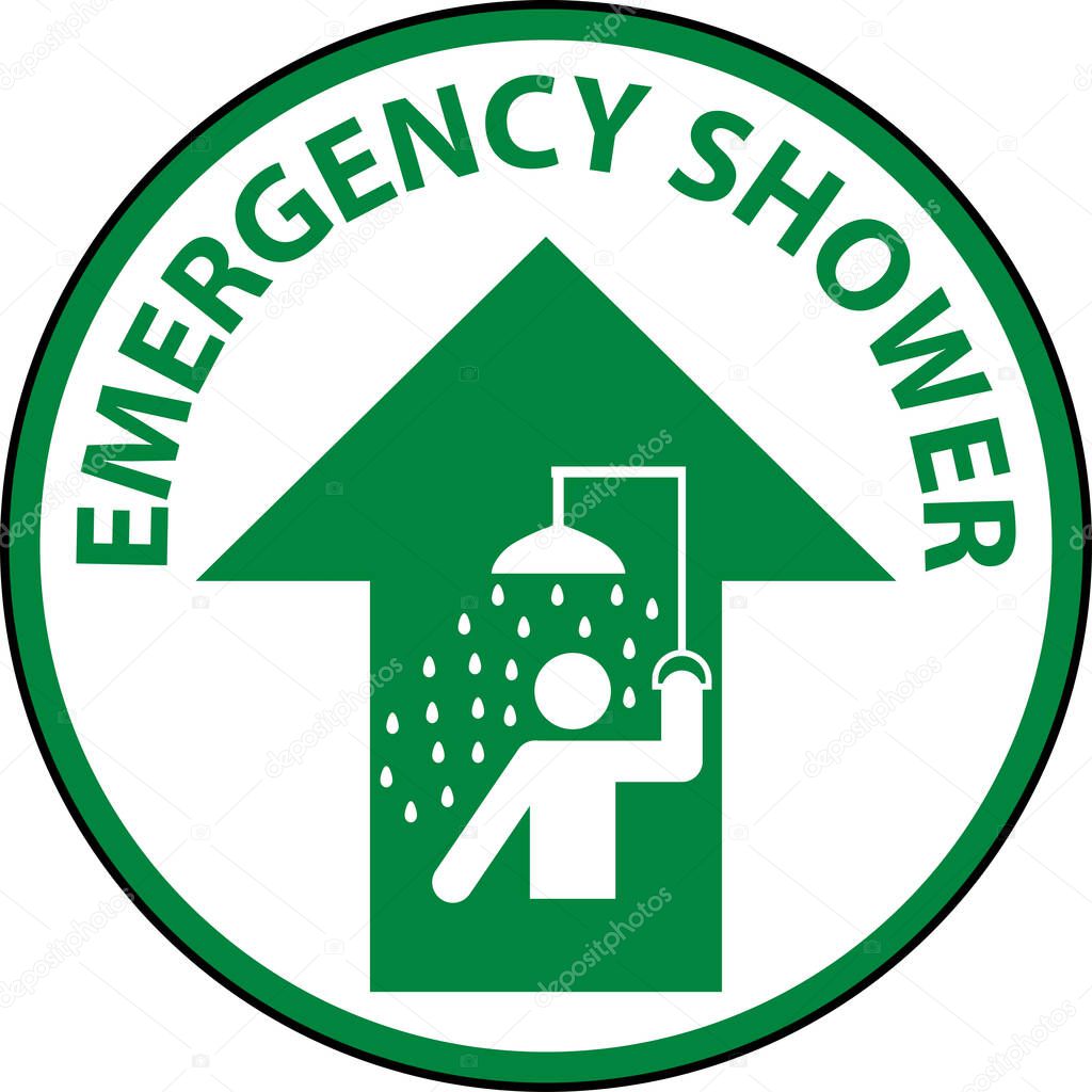 Emergency Shower Floor Sign On White Background