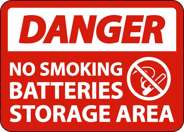 Danger Smoking Battery Storage Area Sign White Background — Stock Vector