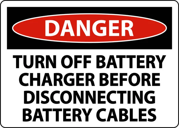 Danger Désactiver Chargeur Batterie Signer Sur Fond Blanc — Image vectorielle