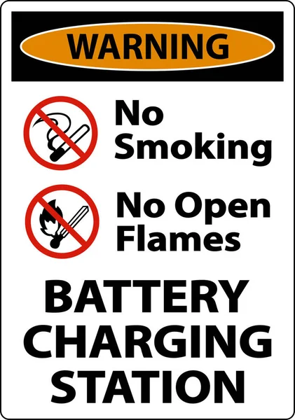 Warnung Battery Charging Smoking Schild Auf Weißem Hintergrund — Stockvektor