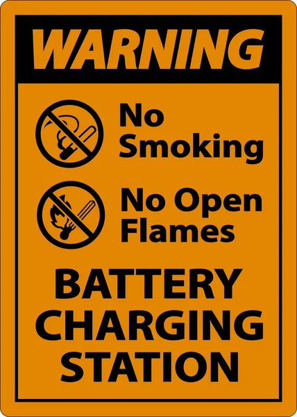 Warnung Battery Charging Smoking Schild Auf Weißem Hintergrund — Stockvektor