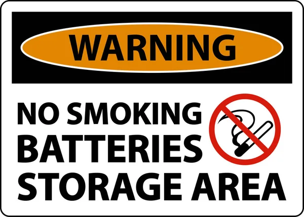 Waarschuwing Smoking Battery Storage Area Aanmelden Witte Achtergrond — Stockvector