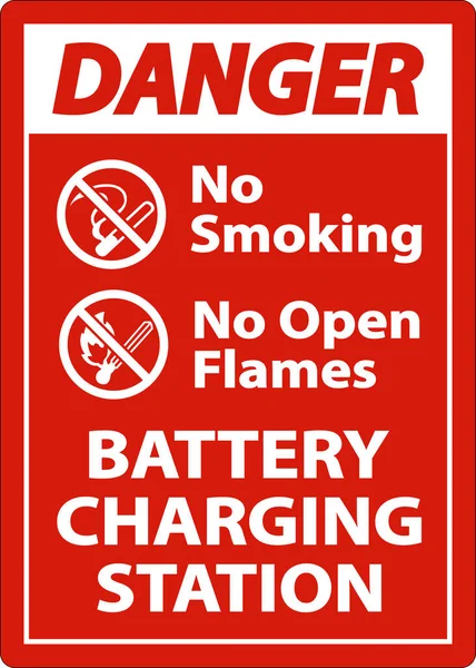 危険バッテリ充電白地に喫煙標識なし — ストックベクタ
