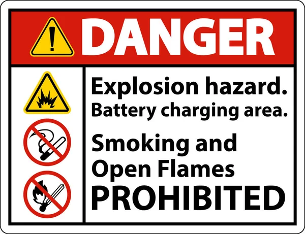Danger Explosion Hazard Charging Area Sign White Background — Stock Vector