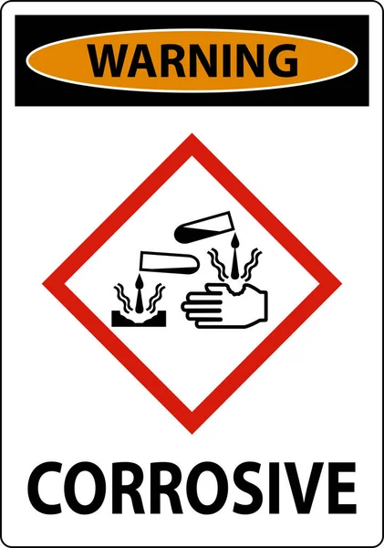 Warning Corrosive Ghs Sign White Background — Stock Vector