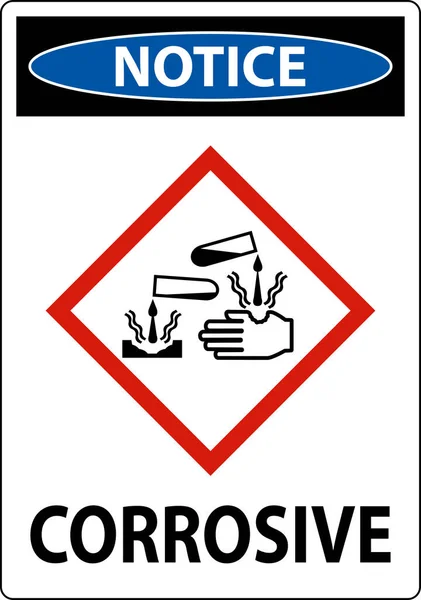 Notice Corrosive Ghs Sign White Background — Stock Vector