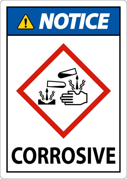 Notice Corrosive Ghs Sign White Background — Stock Vector