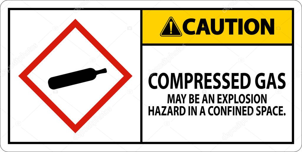 Caution Compressed Gas GHS Sign On White Background