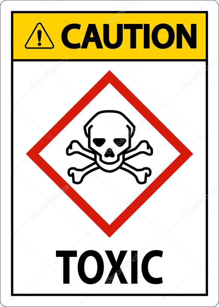 Caution Toxic GHS Sign On White Background