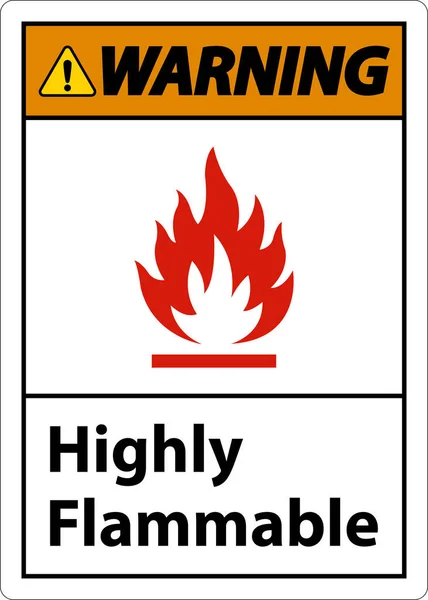 Warning Highly Flammable Sign White Background — Vector de stock