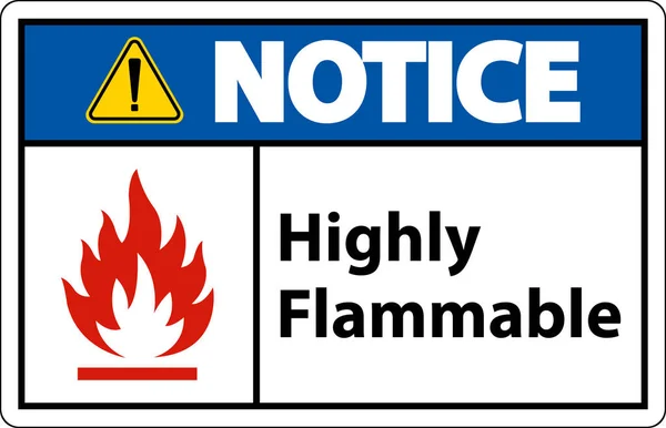 Notice Highly Flammable Sign White Background — Vector de stock