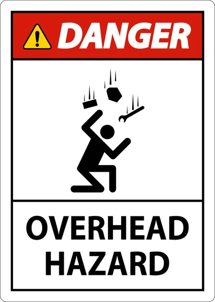 Danger Overhead Hazard Sign White Background — 스톡 벡터