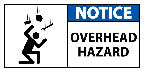 Notice Overhead Hazard Sign White Background — 스톡 벡터