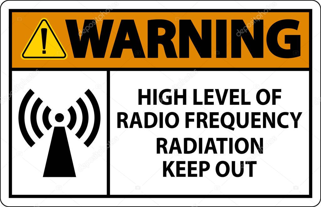 Warning High Level of RF Radiation Sign On White Background