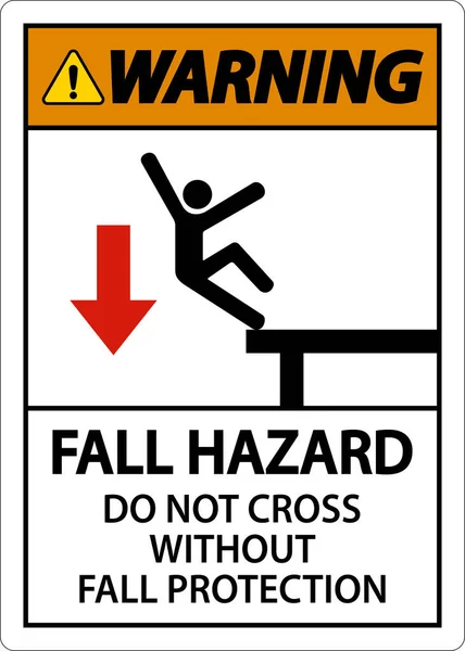 Warning Cross Fall Protection Sign White Background — Stockvektor