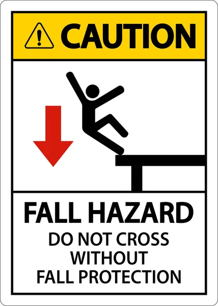 Caution Cross Fall Protection Sign White Background — Stockvektor