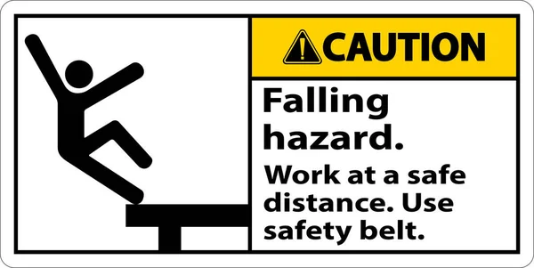 Caution Falling Hazard Use Safety Belt Sign White Background — Archivo Imágenes Vectoriales