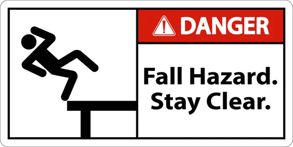 Danger Fall Hazard Stay Clear Sign White Background — Vettoriale Stock