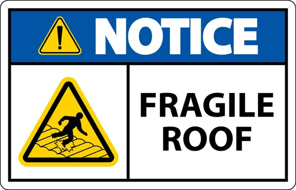 Notice Fragile Roof Sign White Background — Stock Vector