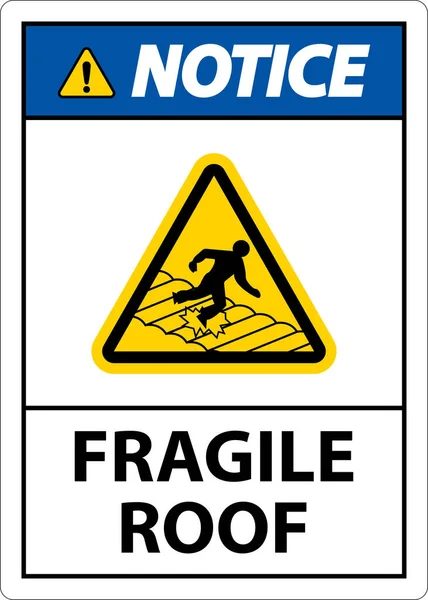 Notice Fragile Roof Sign White Background — Stock Vector