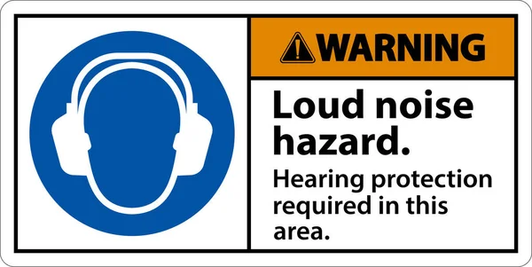 Warning Hearing Protection Required Sign White Background — Image vectorielle