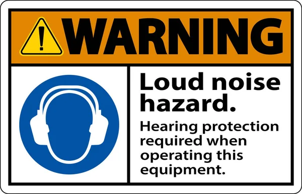 Warning Hearing Protection Required Sign White Background — 스톡 벡터