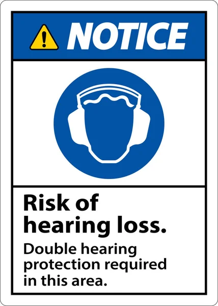 Notice Double Hearing Protection Sign White Background — Stockový vektor