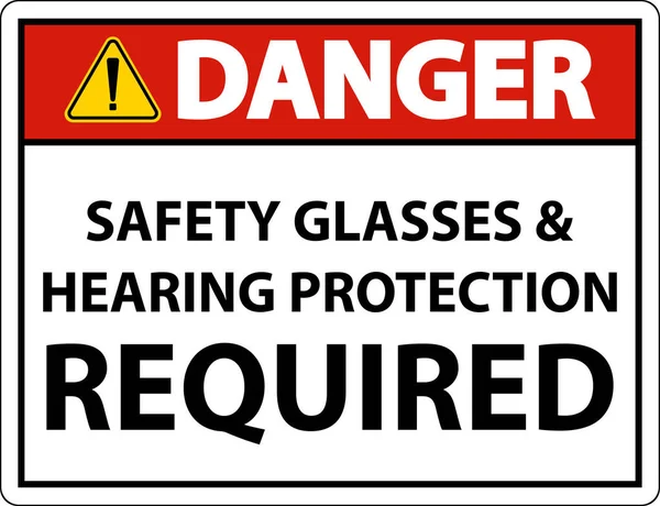 Danger Hearing Protection Safety Glasses Sign White Background — Vector de stock