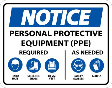 Notice PPE Required As Needed Sign On White Background