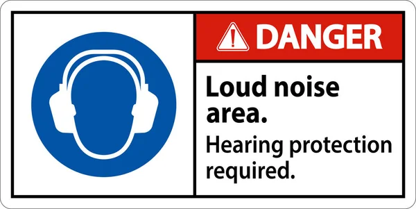 Danger Hearing Protection Required Sign White Background — ストックベクタ