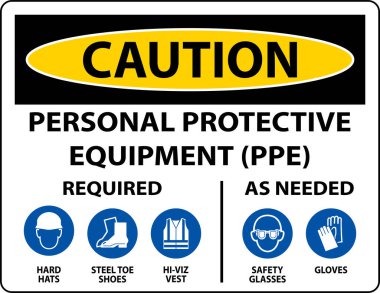 Caution PPE Required As Needed Sign On White Background