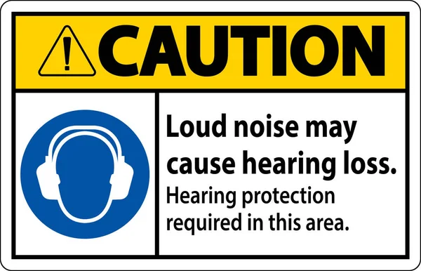 Caution Hearing Protection Required Sign White Background — Image vectorielle