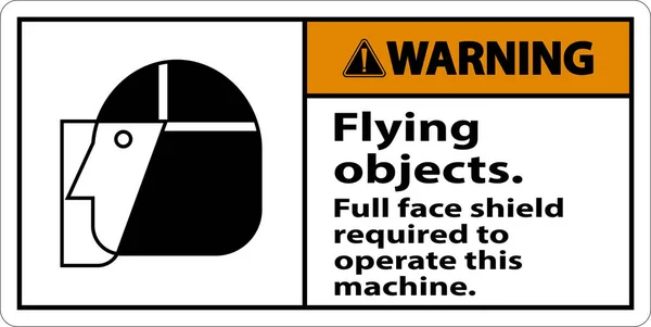 Warning Flying Object Face Shield Required Sign White Background — Stock Vector