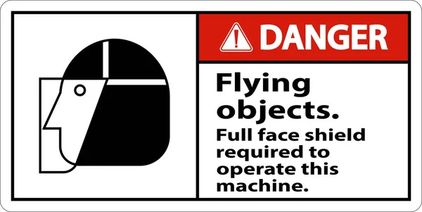 Danger Flying Object Face Shield Required Sign White Background — Stock Vector