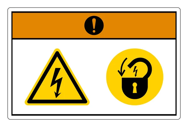 Varování Nebezpečné Napětí Uzamčení Před Symbolem Elektrické Energie Přihlásit Bílém — Stockový vektor