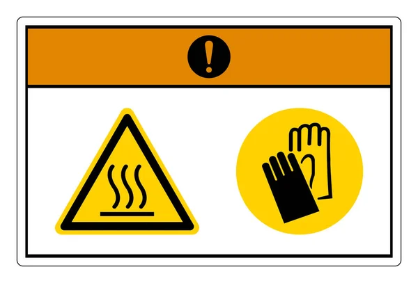 Warnung Hot Oven Tragen Sie Schutzhandschuhe Symbol Zeichen Auf Weißem — Stockvektor