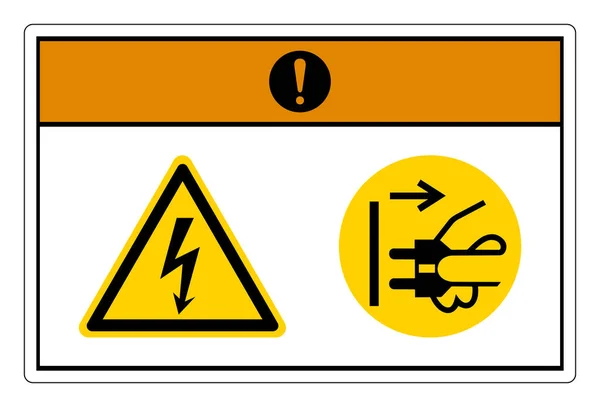 Ostrzeżenie Niebezpieczne Napięcie Odłączanie Zasilania Wtyczka Gniazdka Elektrycznego Symbol Znak — Wektor stockowy