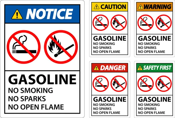 Gasoline Smoking Sparks Open Flames Sign — Stock Vector