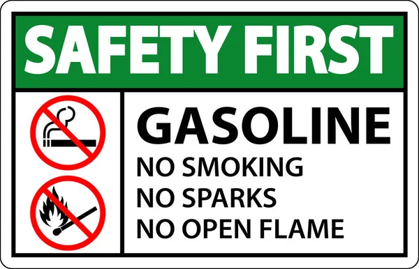 Safety First Gasoline Smoking Sparks Open Flames Sign — Stock Vector