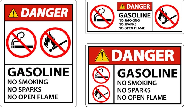 Danger Gasoline Smoking Sparks Open Flames Sign — Stock Vector