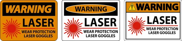 Warning Laser Wear Protective Laser Goggles Sign White Background — Stock Vector