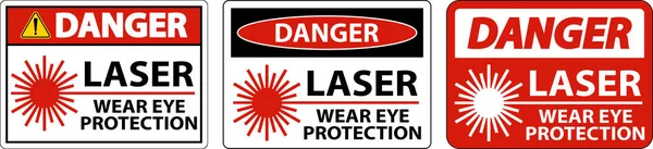 Danger Laser Wear Eye Protection Sign White Background — Stock Vector