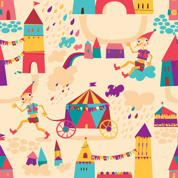 Seamless pattern with colorful houses for children's background.