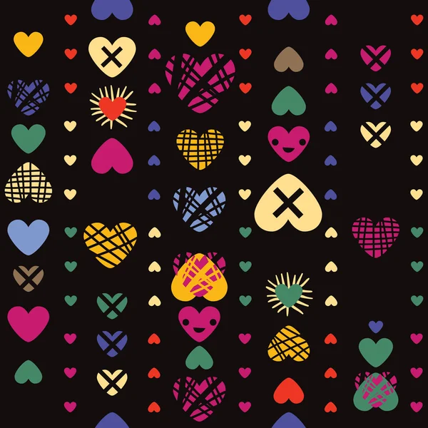 Hearts seamless pattern on dark background — Stock Vector