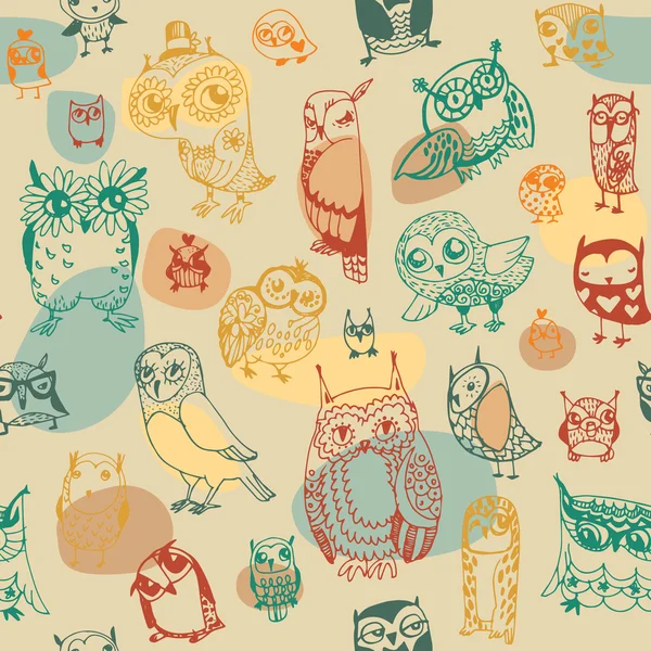 Owl seamless pattern on light background — Stock Vector